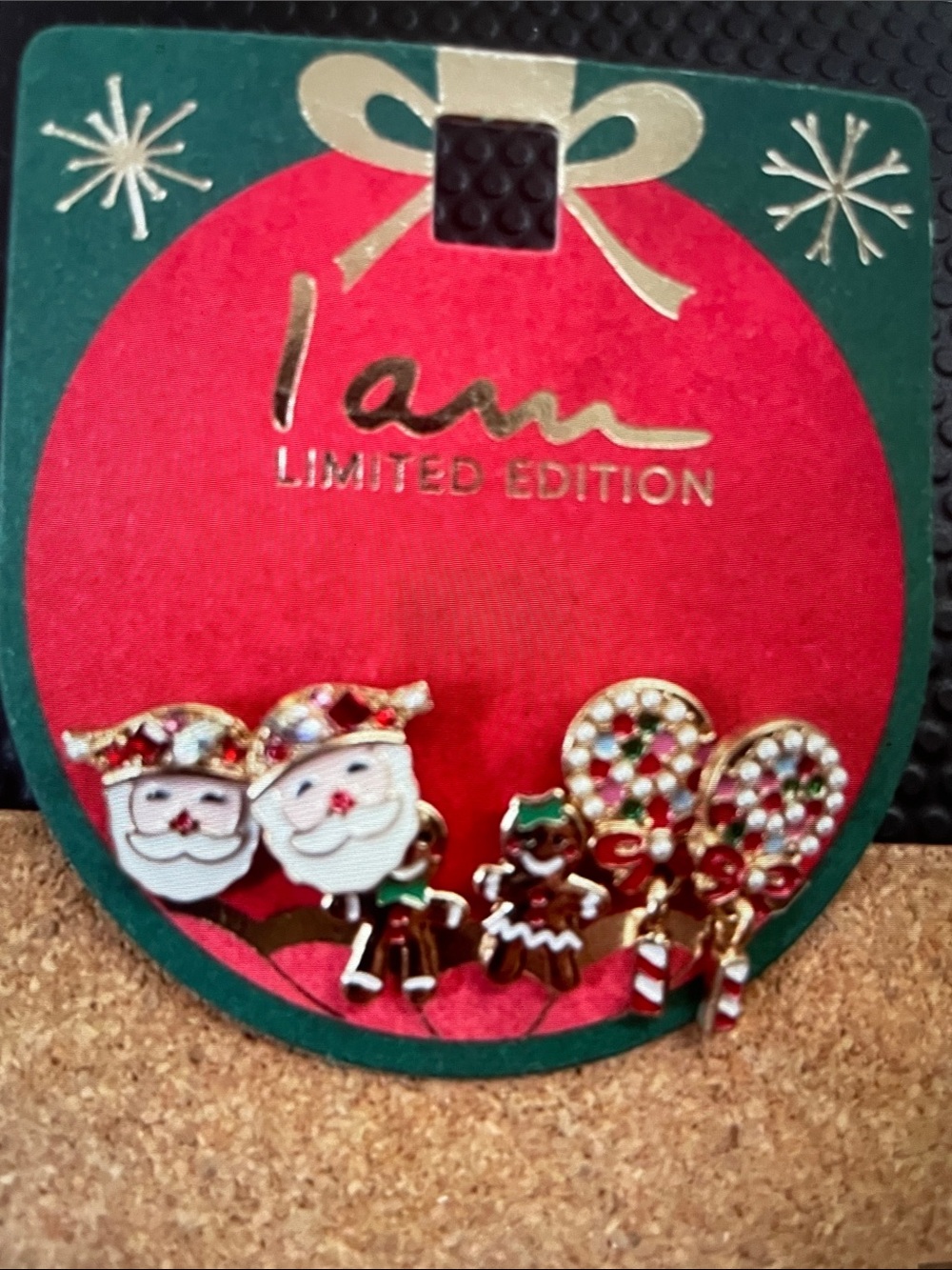 I am Limited Edition Kids Christmas Stud Earring Set - Red, Green, Gold